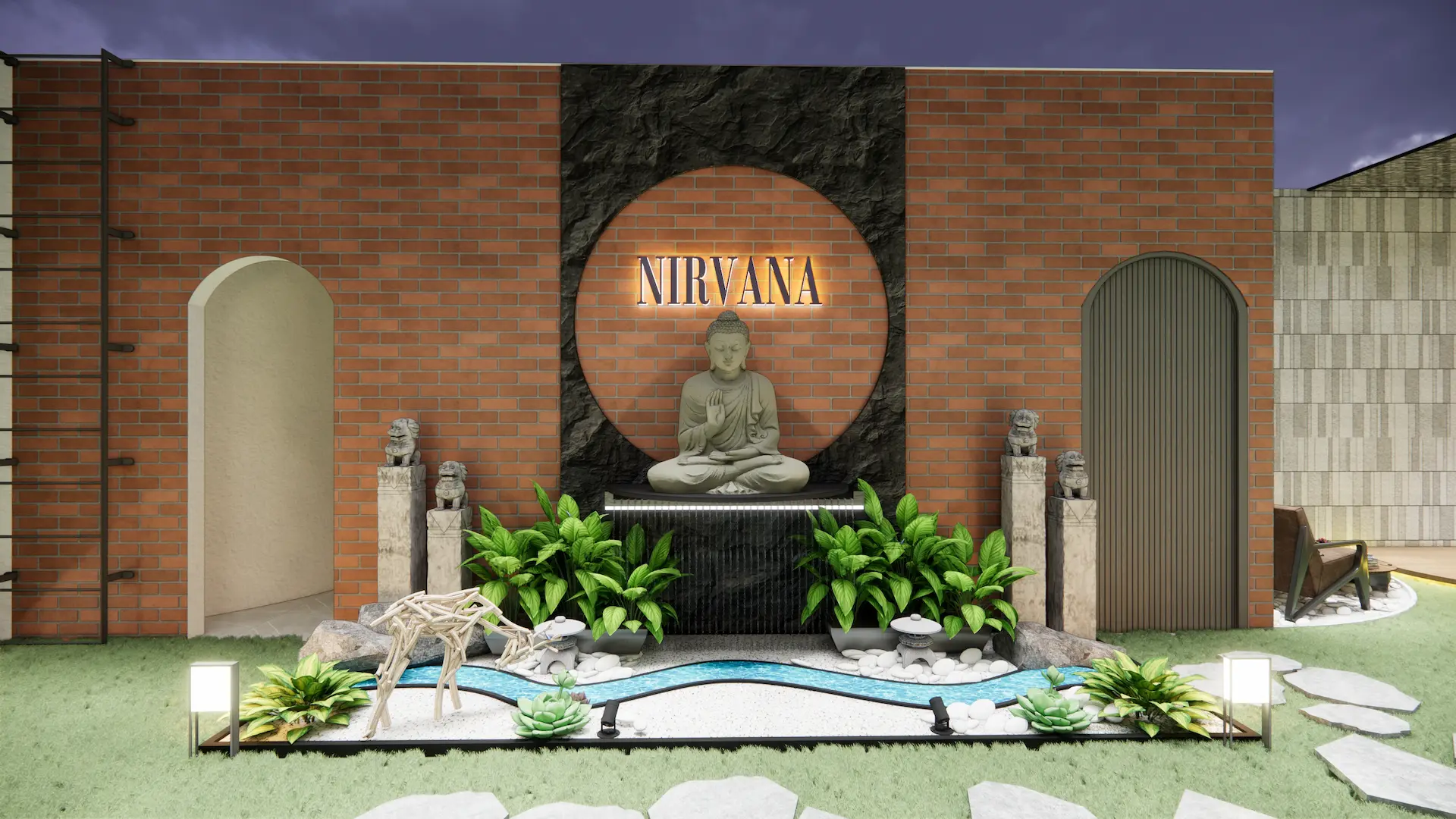 Terrace Nirvana Buddha feature wall — Saya Gold Avenue, Ghaziabad